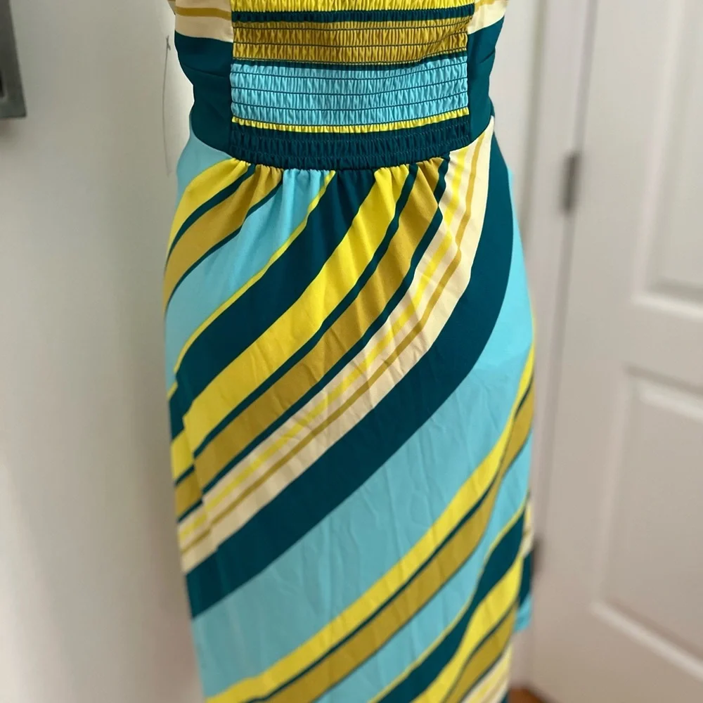 NWT Wild Fable Teal & Yellow Striped Halter A-Line Dress Handkerchief Hem XL - Picture 10 of 14